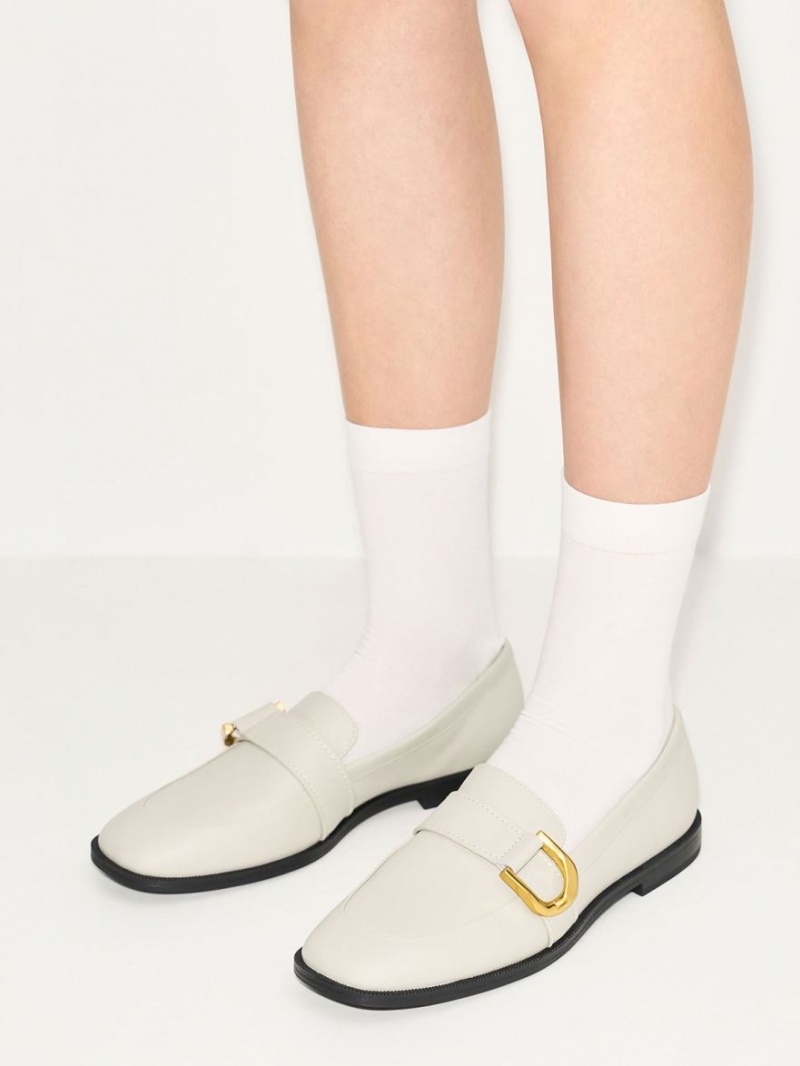 Charles And Keith Gabine Buckled Leather​ Loafers Cream | PHILIPPINES O654