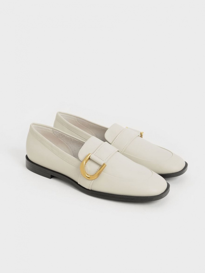 Charles And Keith Gabine Buckled Leather​ Loafers Cream | PHILIPPINES O654