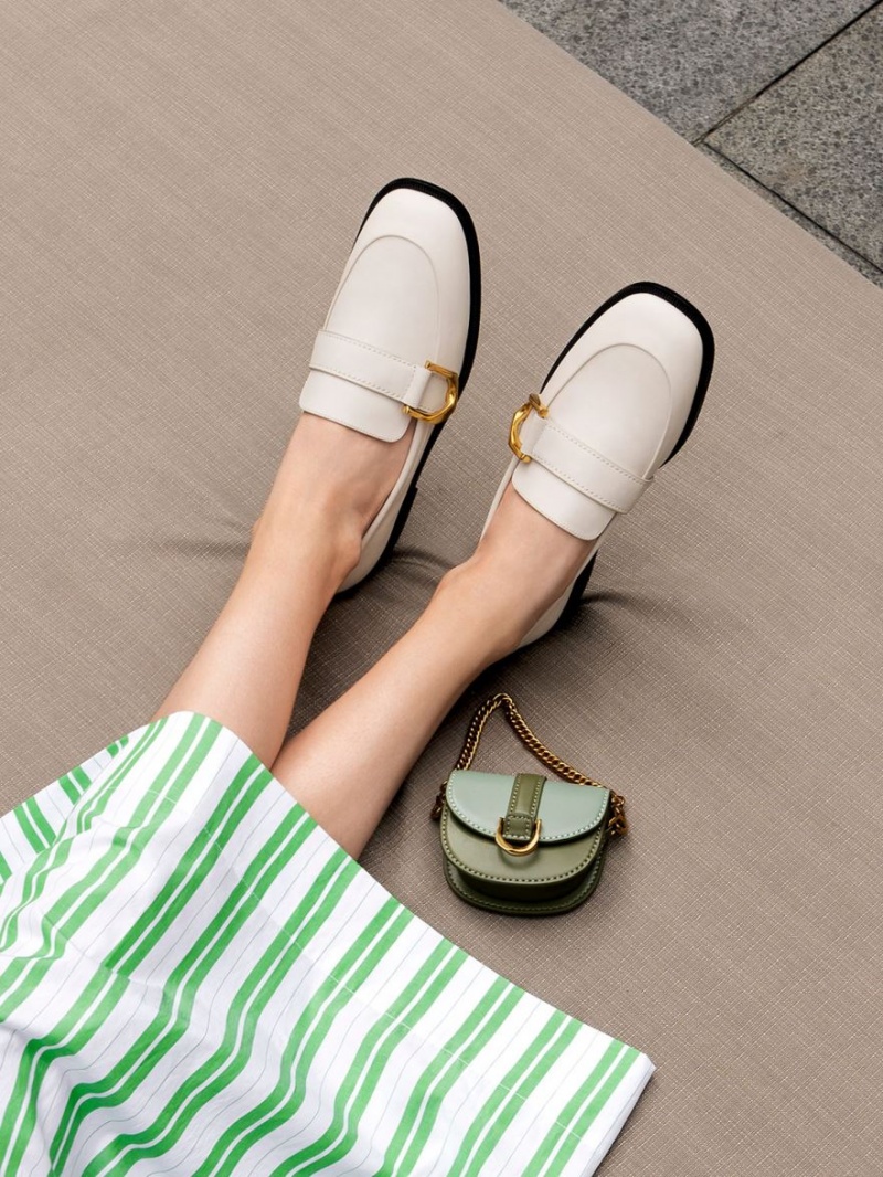 Charles And Keith Gabine Buckled Leather​ Loafers Cream | PHILIPPINES O654