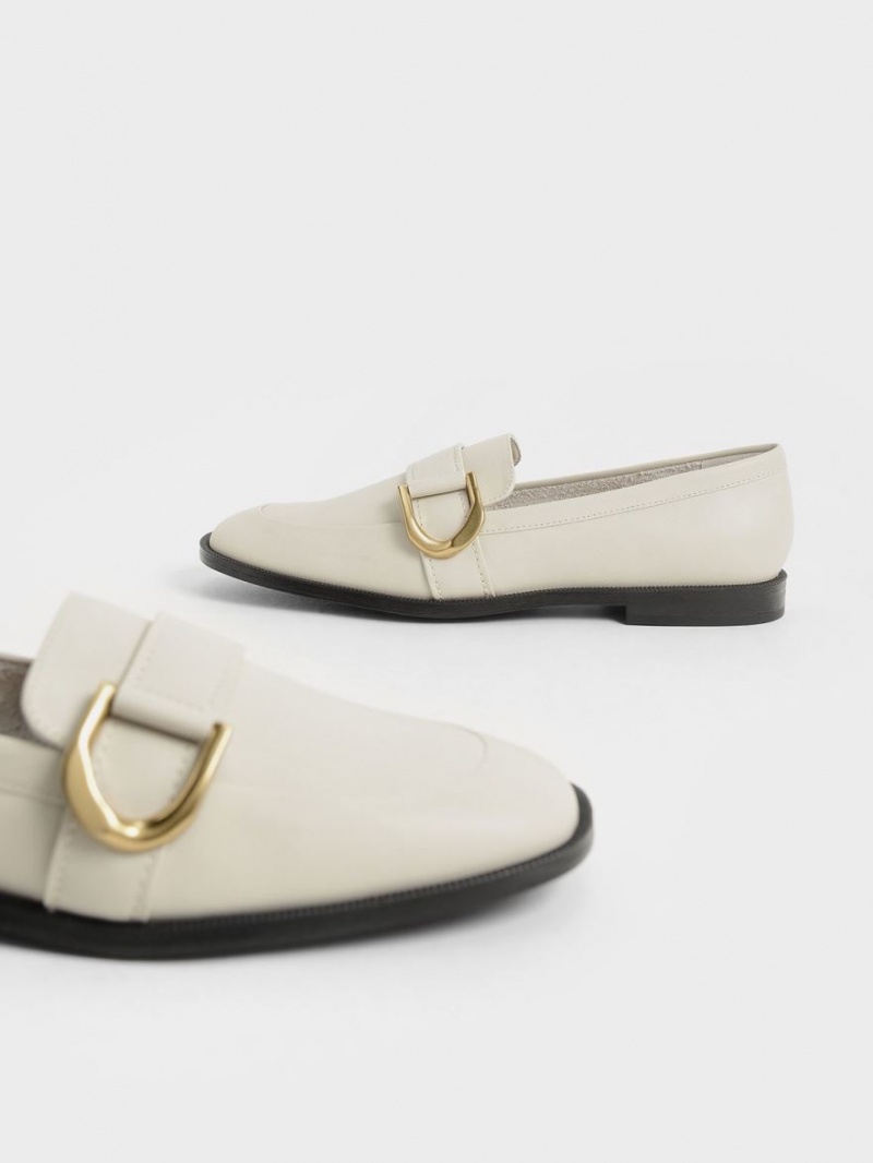 Charles And Keith Gabine Buckled Leather​ Loafers Cream | PHILIPPINES O654