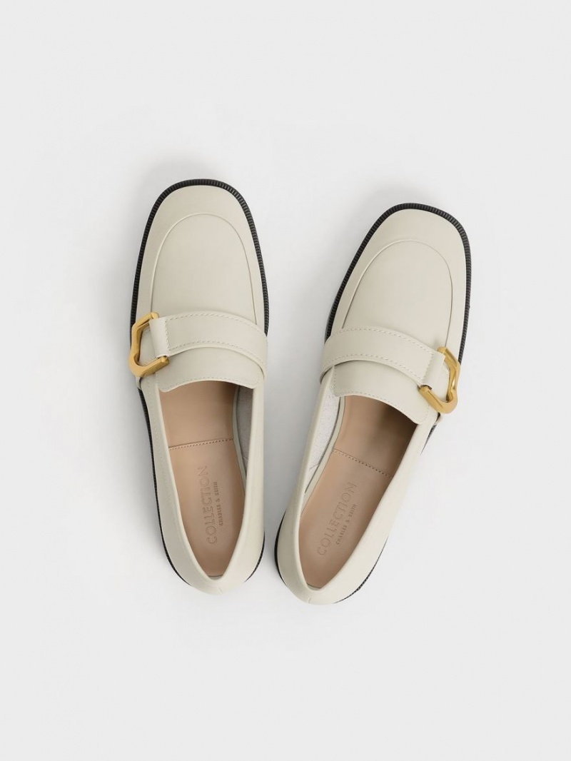 Charles And Keith Gabine Buckled Leather​ Loafers Cream | PHILIPPINES O654