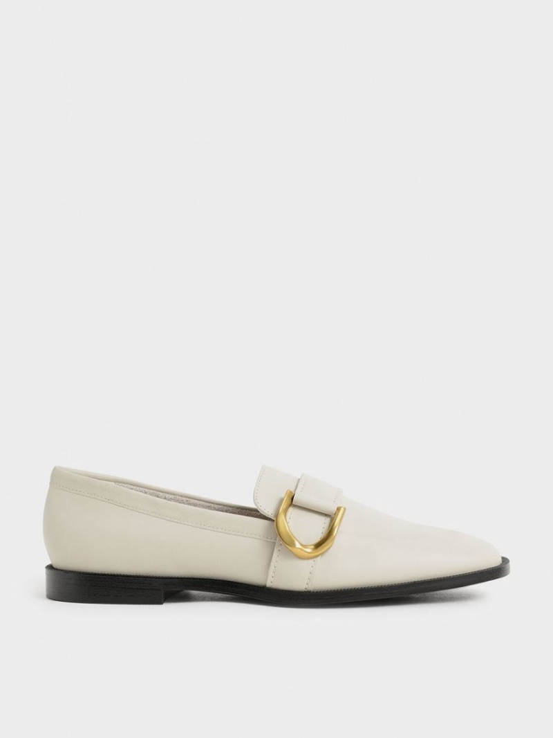 Charles And Keith Gabine Buckled Leather​ Loafers Cream | PHILIPPINES O654