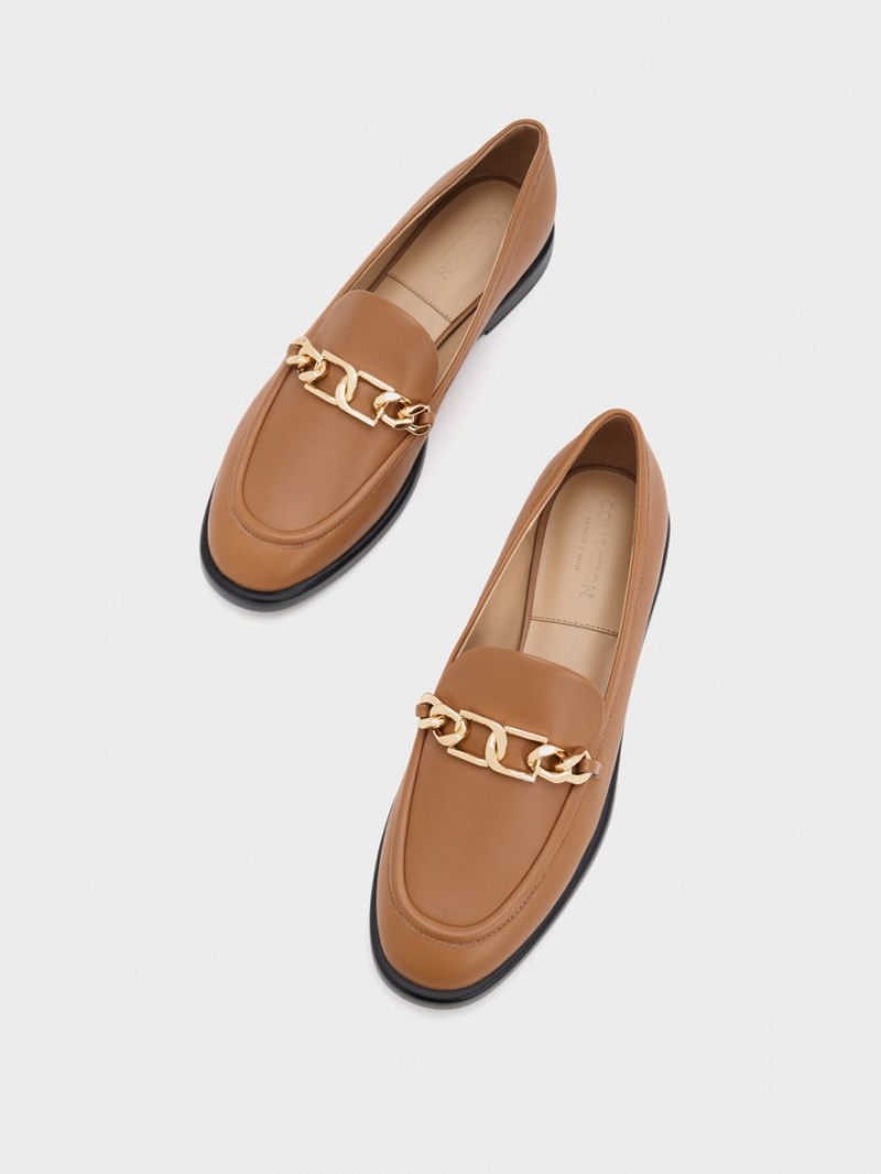 Charles And Keith Gabine Chain-Link Leather Loafers Brown | PHILIPPINES U756