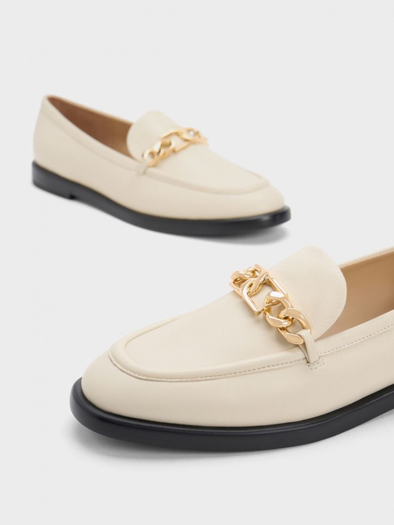 Charles And Keith Gabine Chain-Link Leather Loafers Cream | PHILIPPINES W578