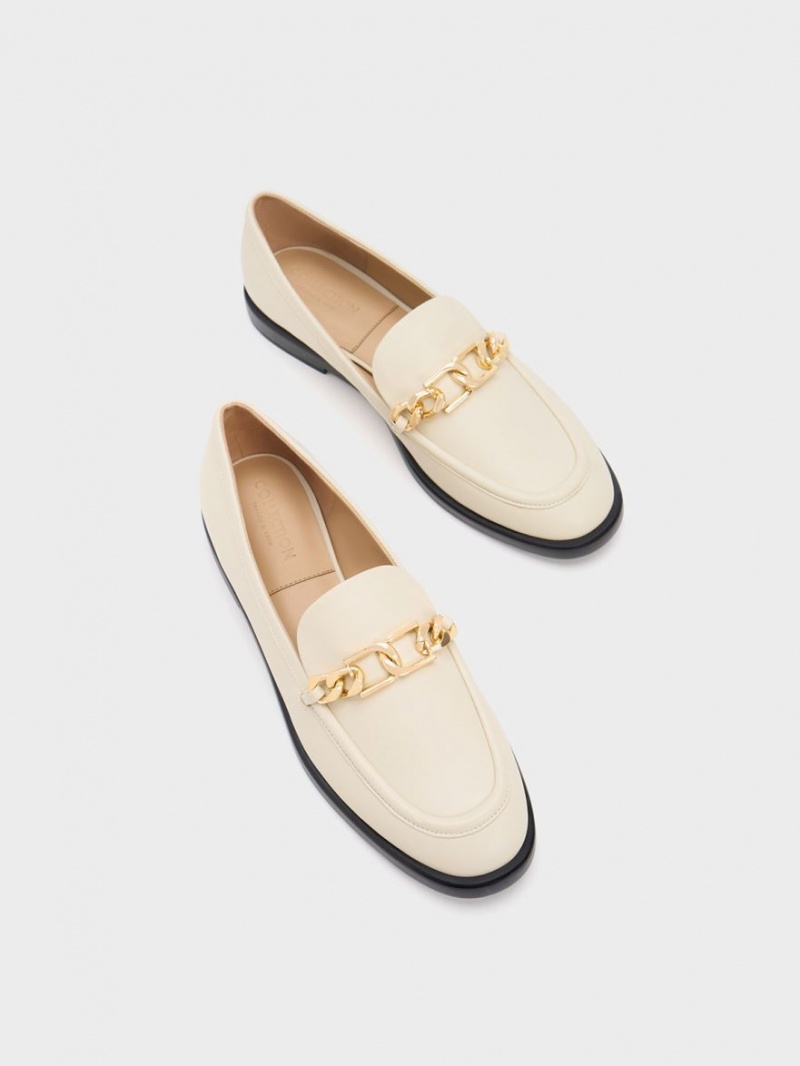 Charles And Keith Gabine Chain-Link Leather Loafers Cream | PHILIPPINES W578