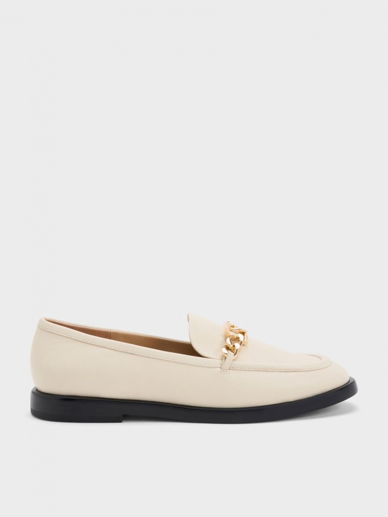 Charles And Keith Gabine Chain-Link Leather Loafers Cream | PHILIPPINES W578