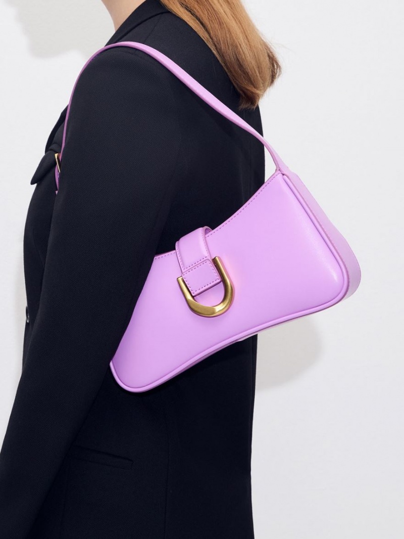 Charles And Keith Gabine Curved Shoulder Bags Purple | PHILIPPINES Y423