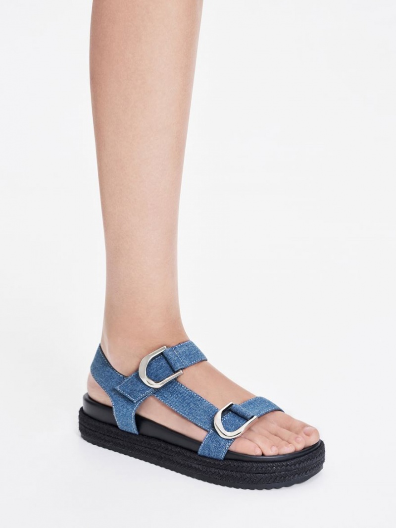 Charles And Keith Gabine Denim Espadrille Platform Sandals Blue | PHILIPPINES X417