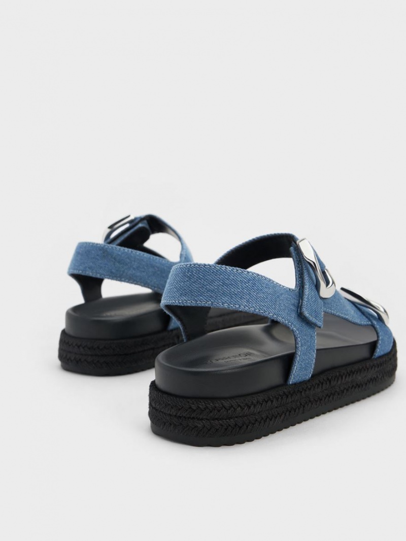 Charles And Keith Gabine Denim Espadrille Platform Sandals Blue | PHILIPPINES X417