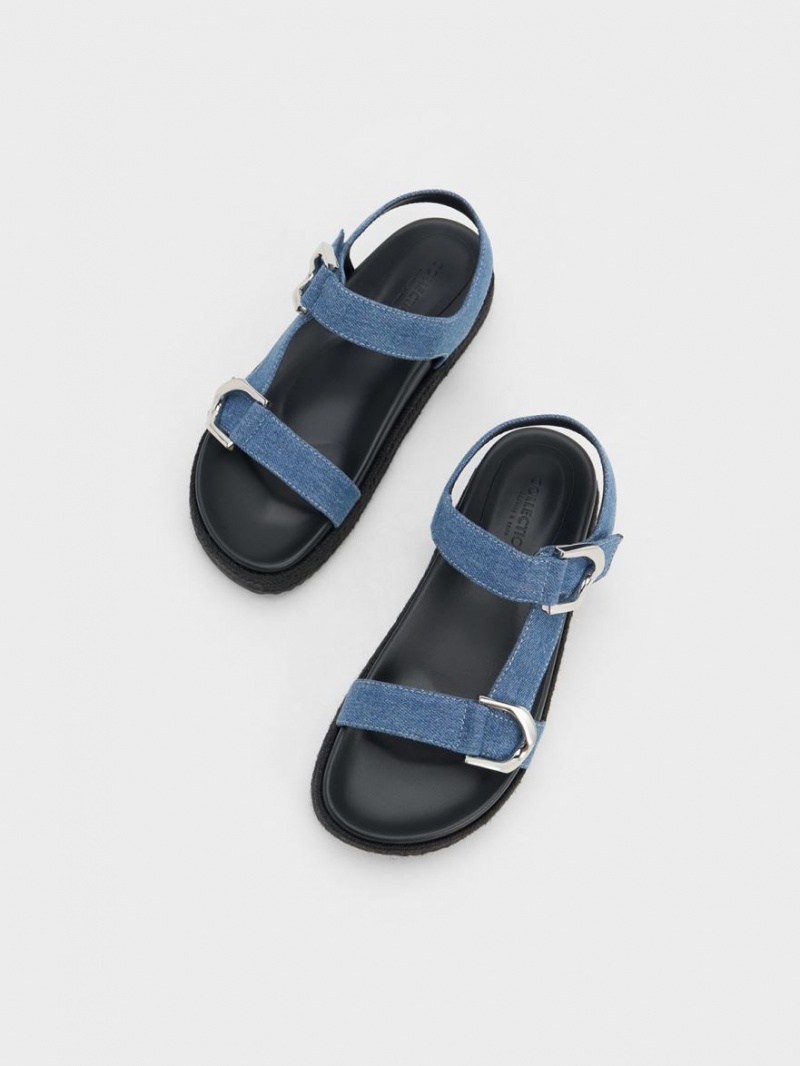 Charles And Keith Gabine Denim Espadrille Platform Sandals Blue | PHILIPPINES X417