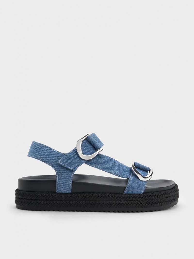 Charles And Keith Gabine Denim Espadrille Platform Sandals Blue | PHILIPPINES X417