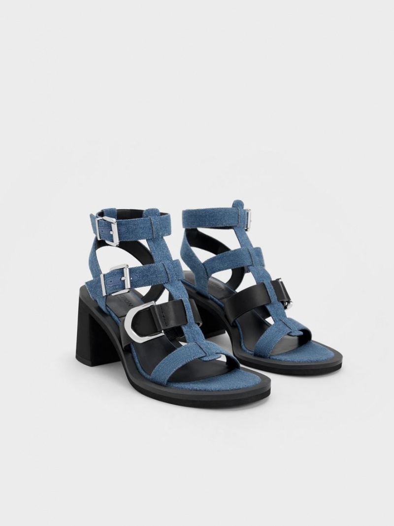 Charles And Keith Gabine Denim Gladiator Heels Sandals Blue | PHILIPPINES W697