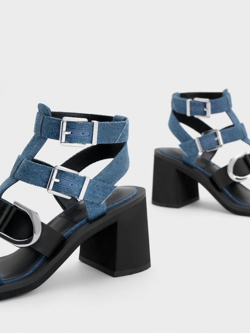 Charles And Keith Gabine Denim Gladiator Heels Sandals Blue | PHILIPPINES W697