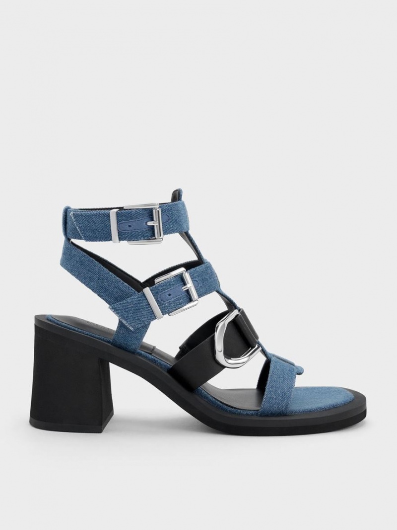 Charles And Keith Gabine Denim Gladiator Heels Sandals Blue | PHILIPPINES W697