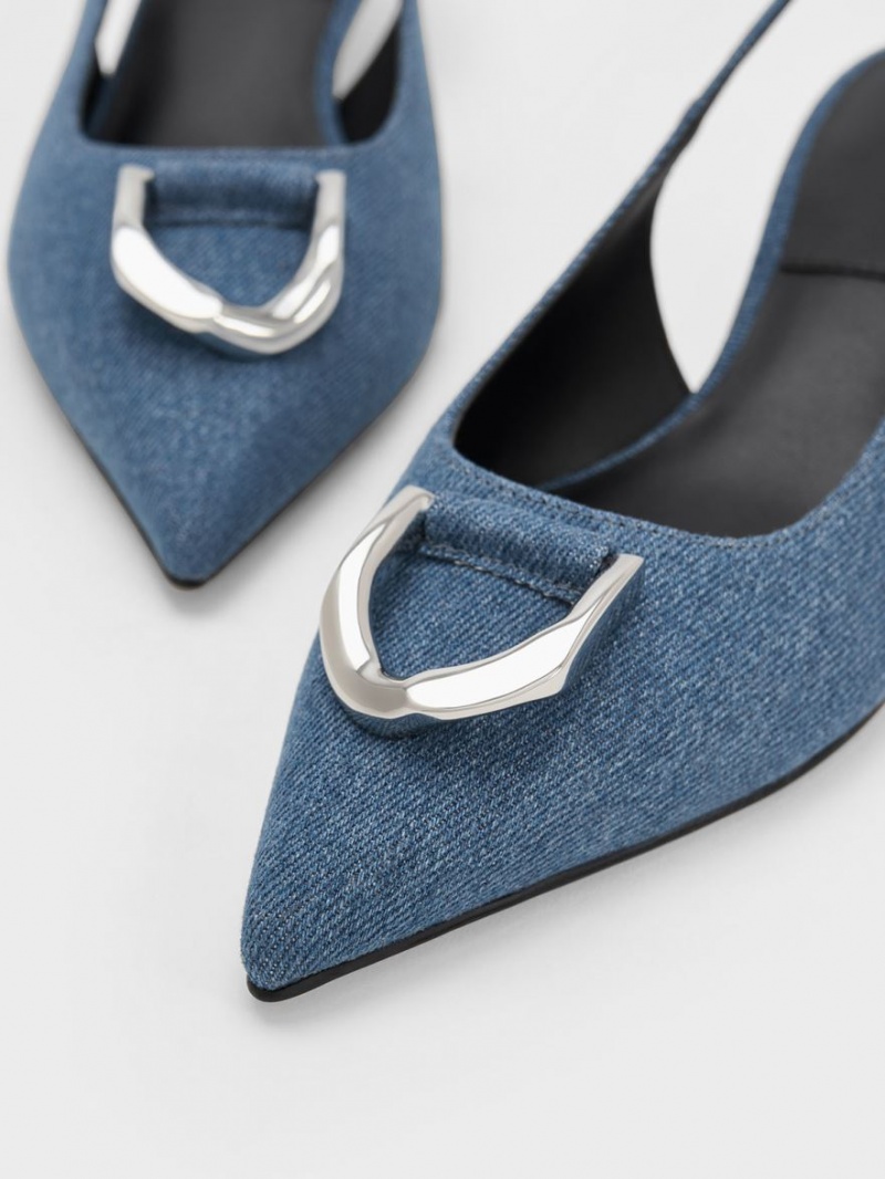 Charles And Keith Gabine Denim Slingback Pumps Blue | PHILIPPINES Z145