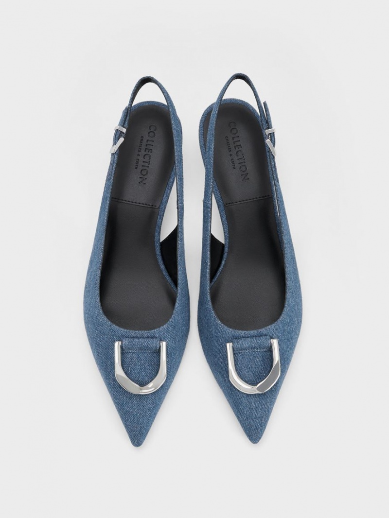 Charles And Keith Gabine Denim Slingback Pumps Blue | PHILIPPINES Z145