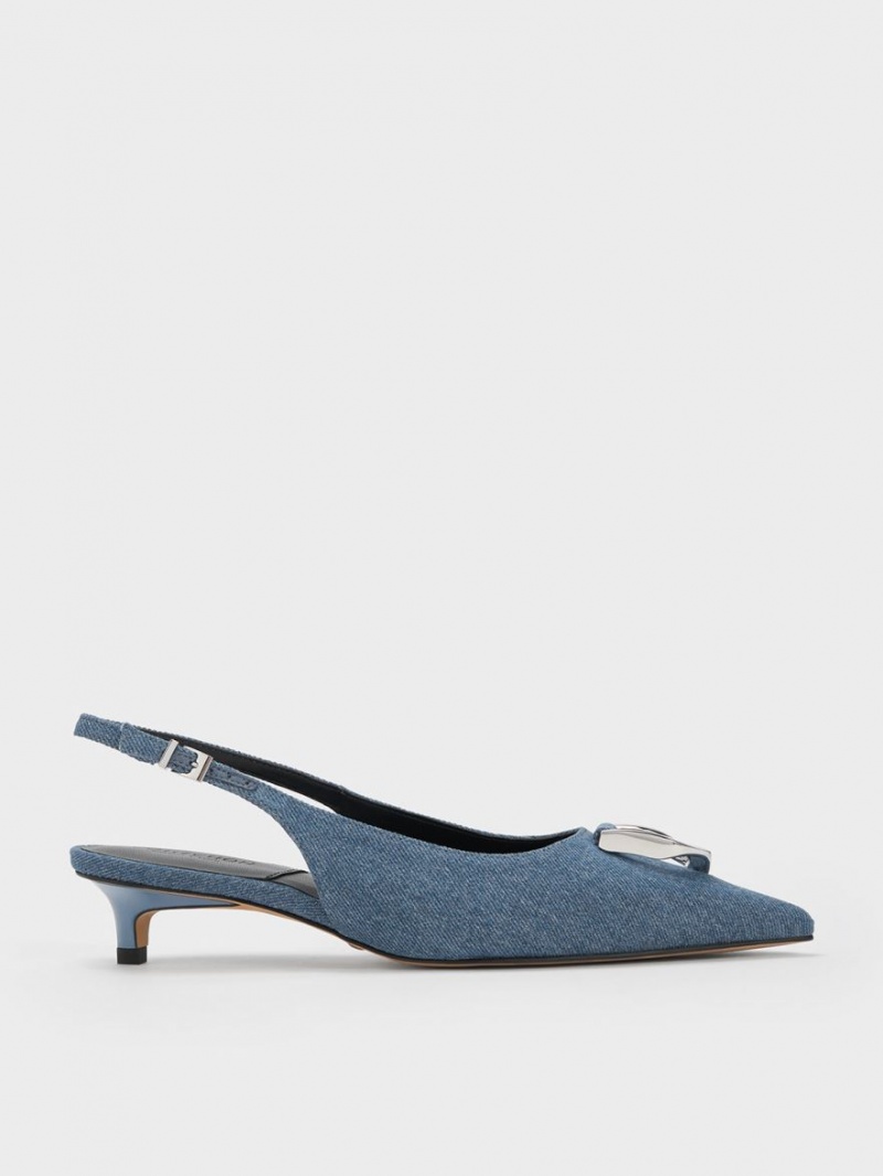 Charles And Keith Gabine Denim Slingback Pumps Blue | PHILIPPINES Z145