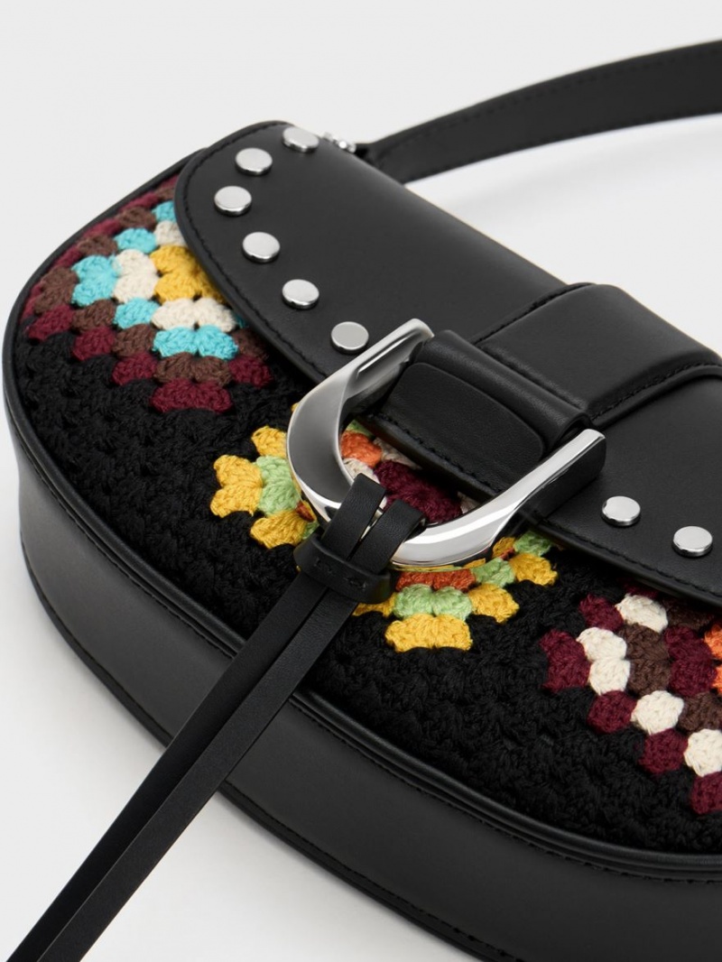 Charles And Keith Gabine Floral Crochet Leather Shoulder Bags Multicolor | PHILIPPINES I356