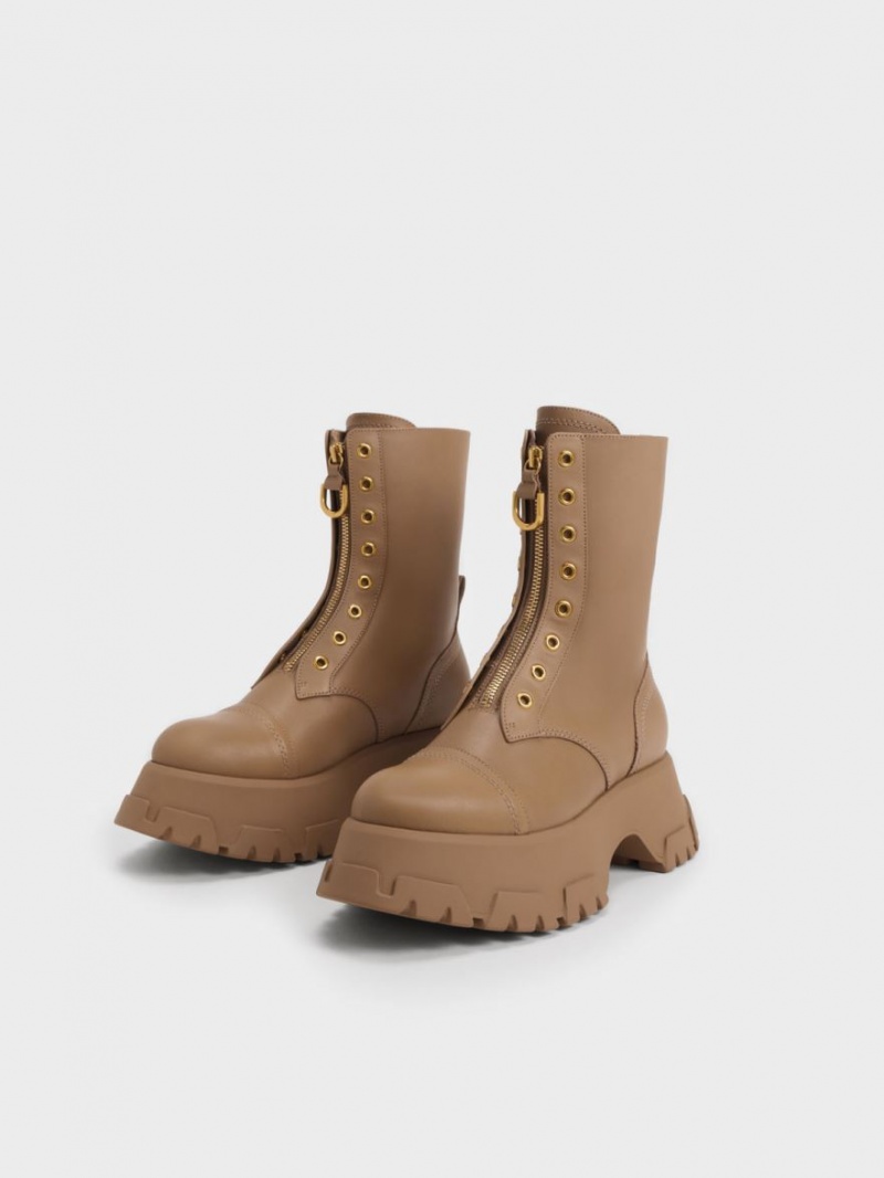 Charles And Keith Gabine Front Zip Ankle Boots Brown | PHILIPPINES T132