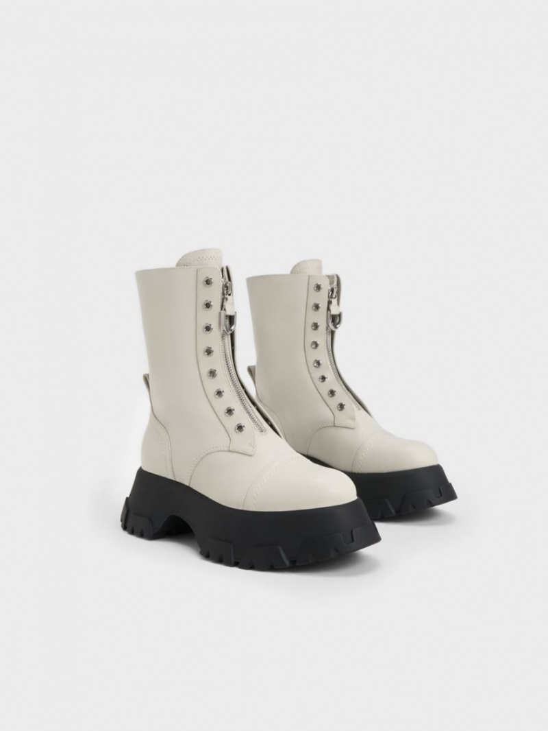 Charles And Keith Gabine Front Zip Ankle Boots White | PHILIPPINES E872