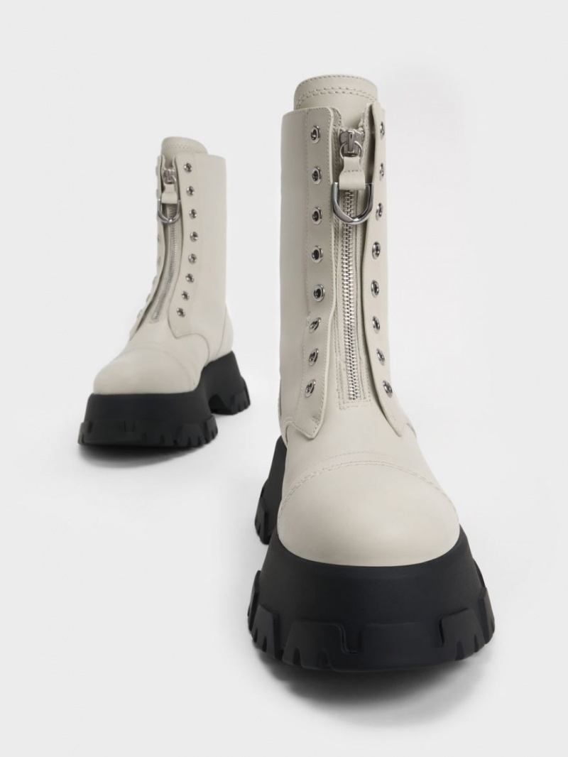 Charles And Keith Gabine Front Zip Ankle Boots White | PHILIPPINES E872