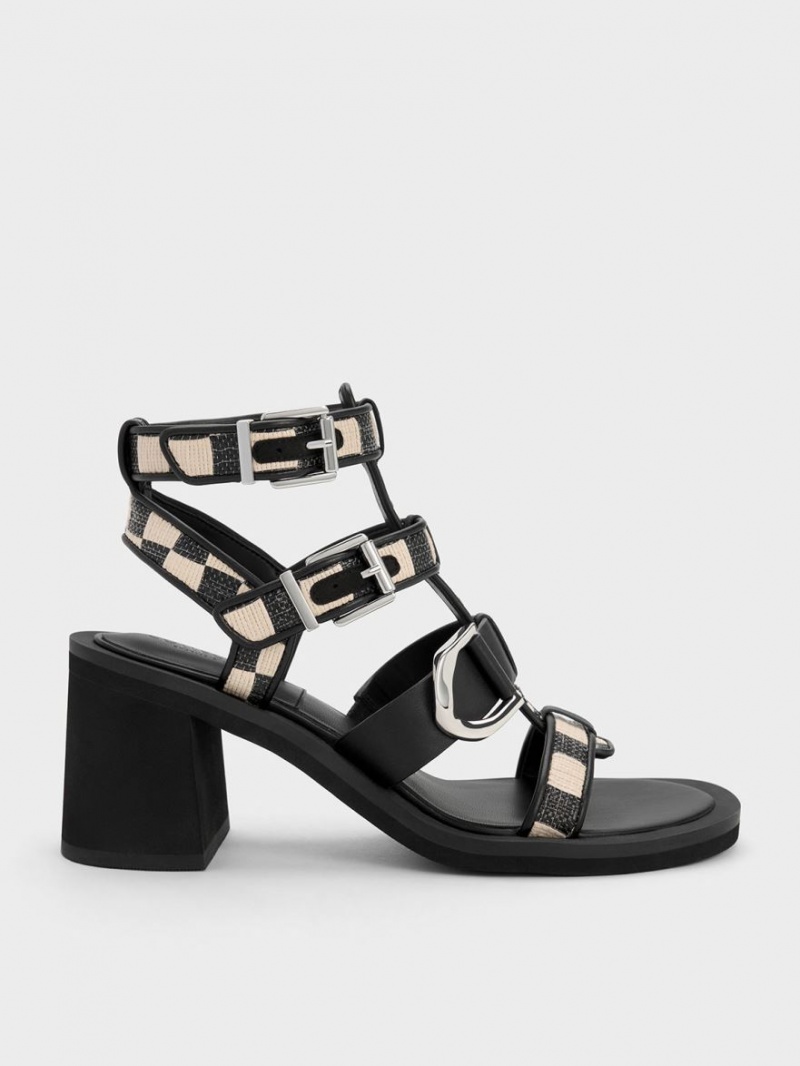 Charles And Keith Gabine Gingham Gladiator Heels Sandals Multicolor | PHILIPPINES N385