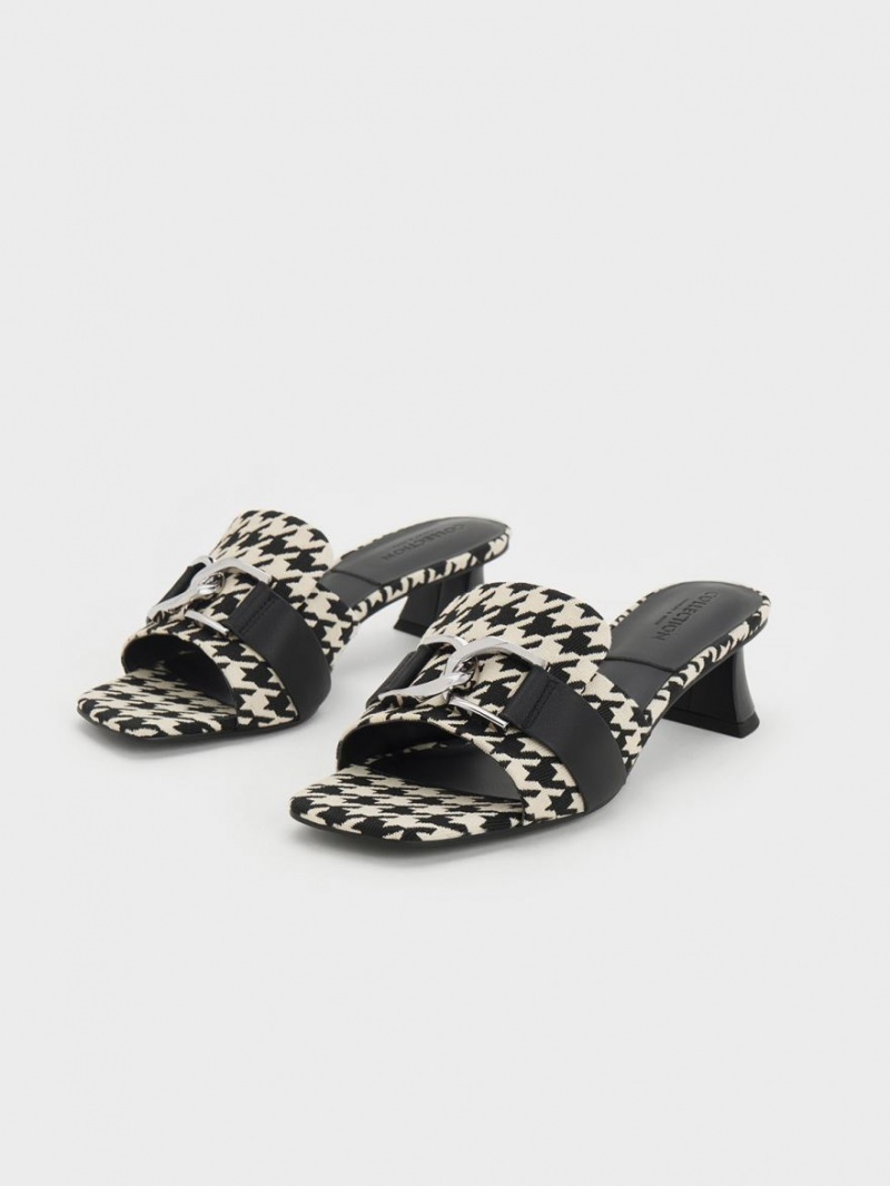 Charles And Keith Gabine Houndstooth Leather Heeled Mules Multicolor | PHILIPPINES V578