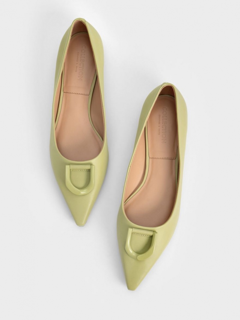 Charles And Keith Gabine Leather Ballet Flats Green | PHILIPPINES L019