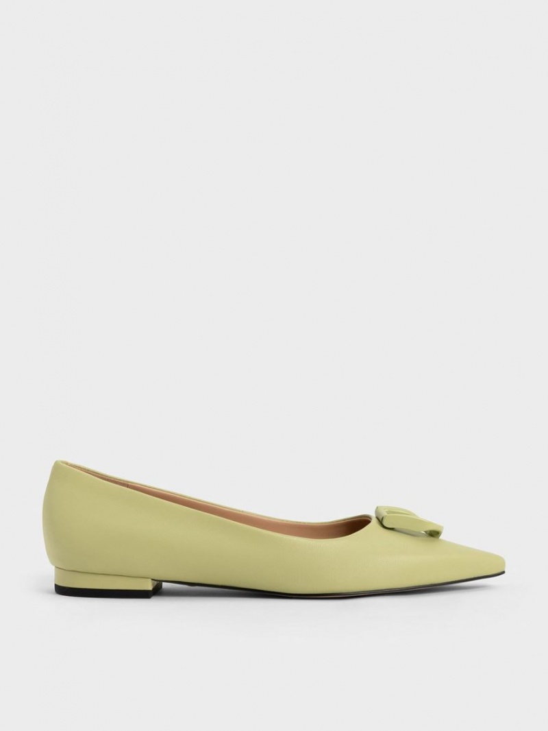 Charles And Keith Gabine Leather Ballet Flats Green | PHILIPPINES L019