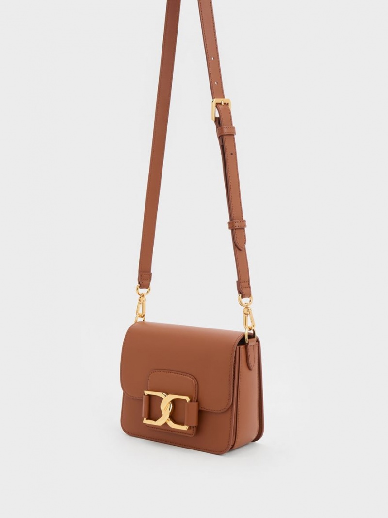 Charles And Keith Gabine Leather Crossbody Bags Brown | PHILIPPINES V264