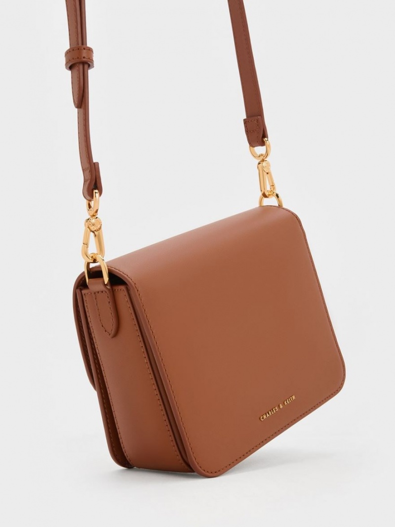 Charles And Keith Gabine Leather Crossbody Bags Brown | PHILIPPINES V264