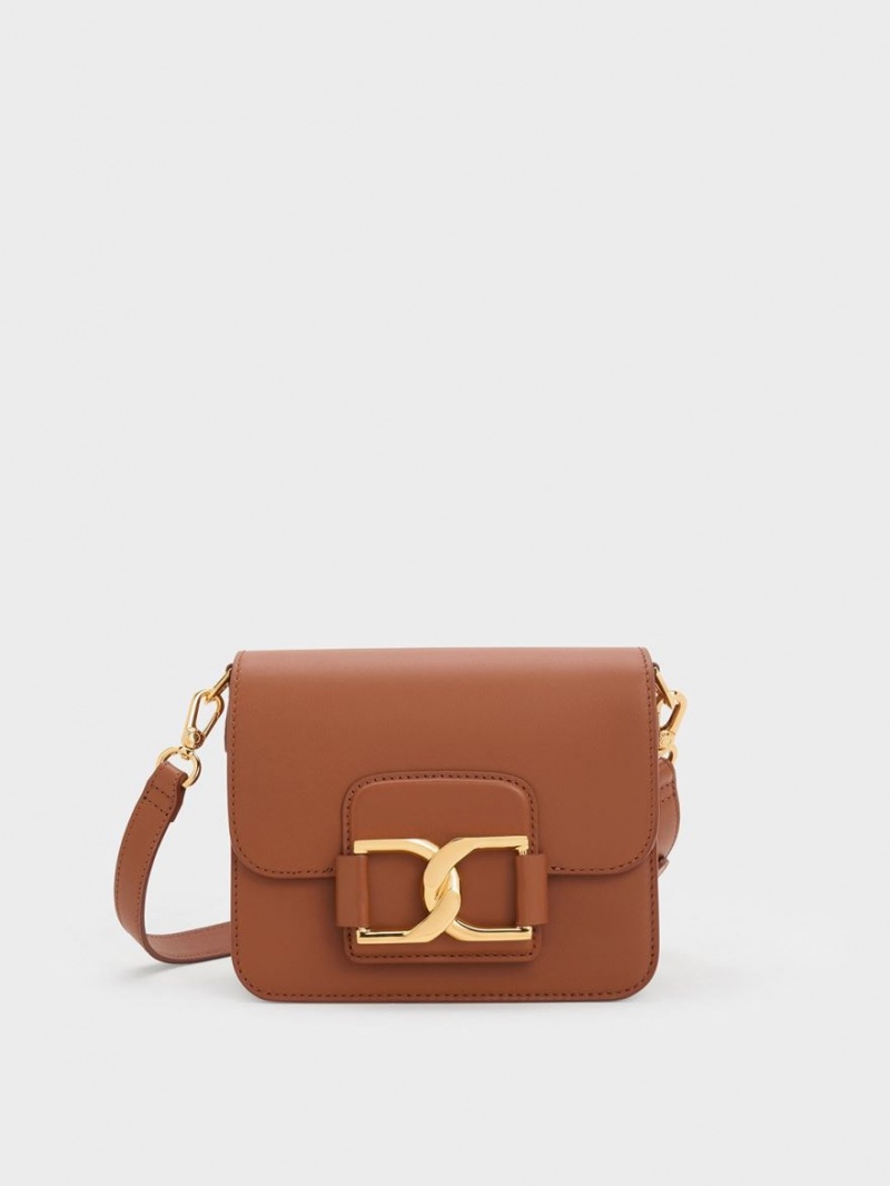 Charles And Keith Gabine Leather Crossbody Bags Brown | PHILIPPINES V264