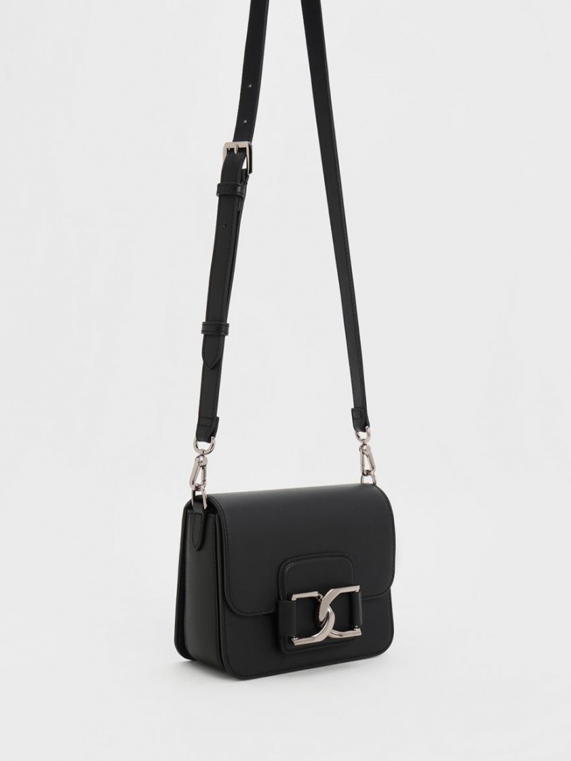 Charles And Keith Gabine Leather Crossbody Bags Black | PHILIPPINES G760