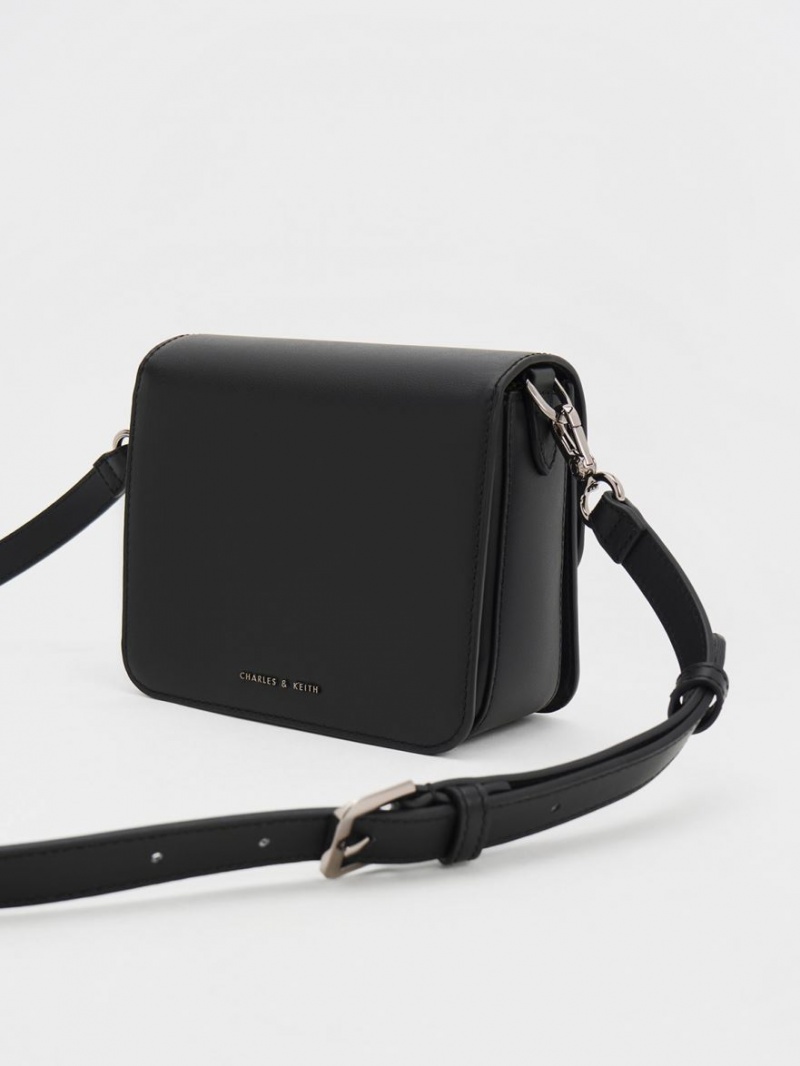 Charles And Keith Gabine Leather Crossbody Bags Black | PHILIPPINES G760