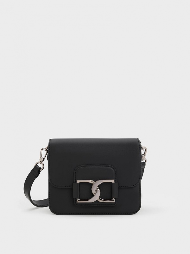 Charles And Keith Gabine Leather Crossbody Bags Black | PHILIPPINES G760