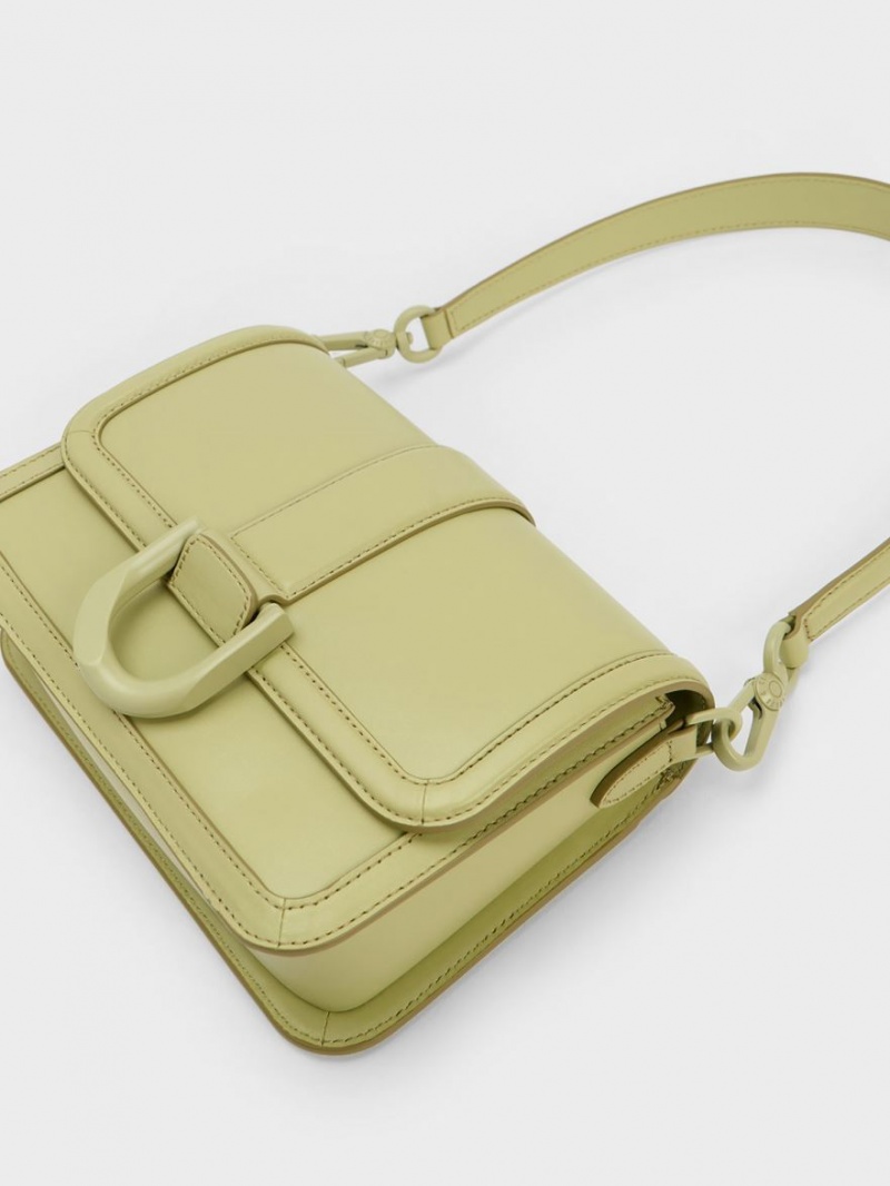 Charles And Keith Gabine Leather Crossbody Bags Green | PHILIPPINES R364