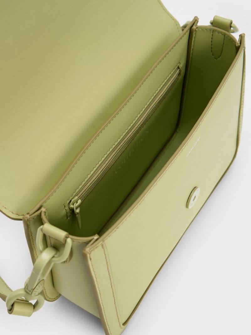 Charles And Keith Gabine Leather Crossbody Bags Green | PHILIPPINES R364