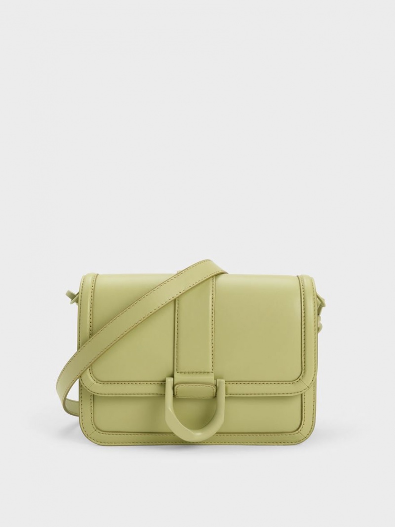 Charles And Keith Gabine Leather Crossbody Bags Green | PHILIPPINES R364