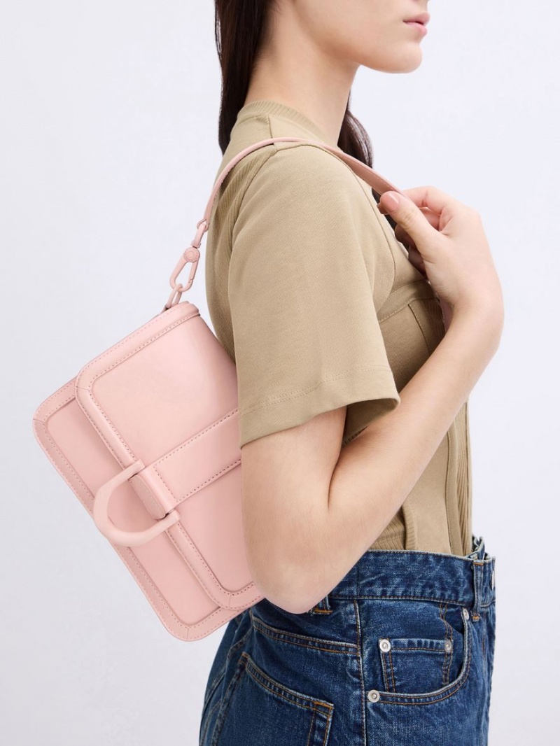 Charles And Keith Gabine Leather Crossbody Bags Pink | PHILIPPINES I701