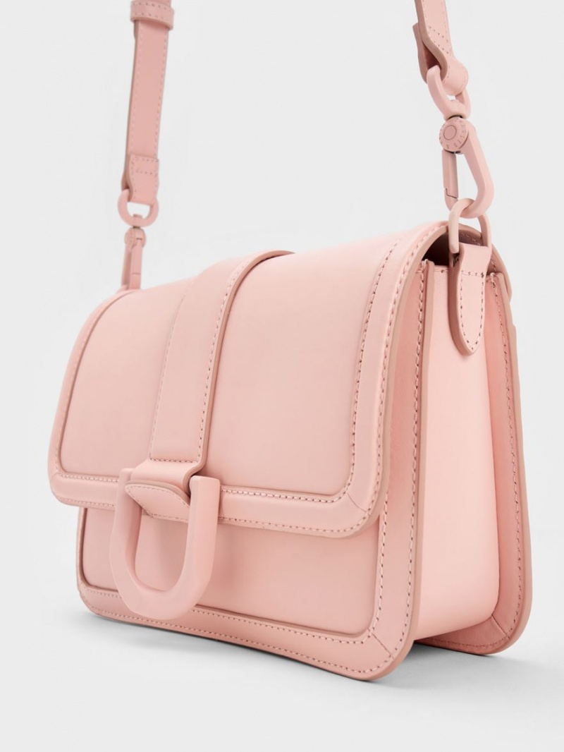 Charles And Keith Gabine Leather Crossbody Bags Pink | PHILIPPINES I701