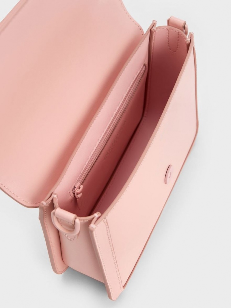 Charles And Keith Gabine Leather Crossbody Bags Pink | PHILIPPINES I701