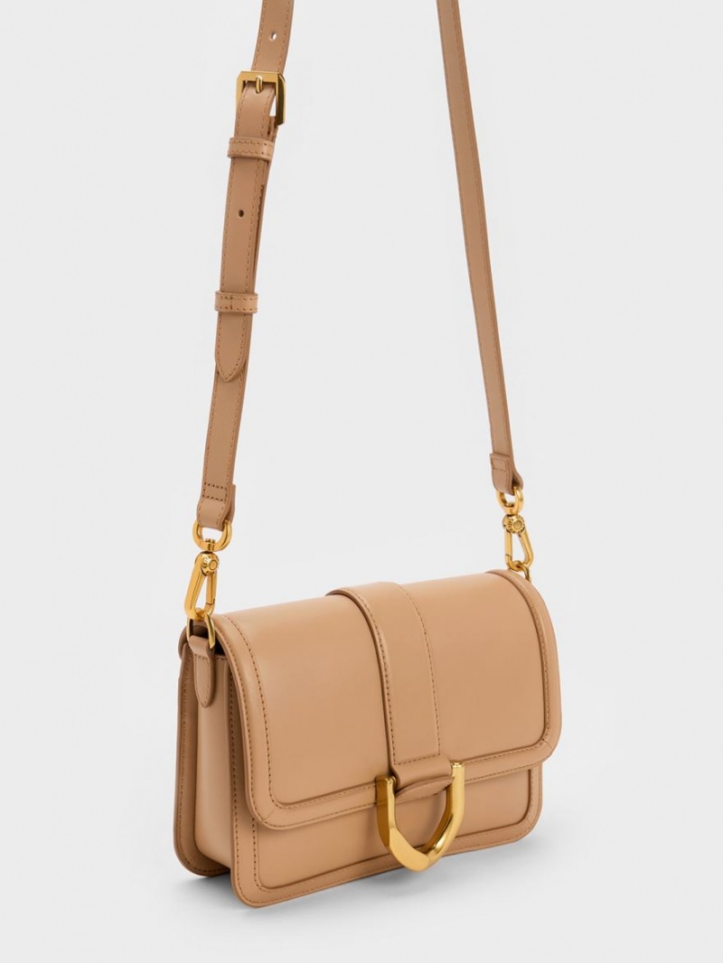 Charles And Keith Gabine Leather Crossbody Bags Beige | PHILIPPINES X981