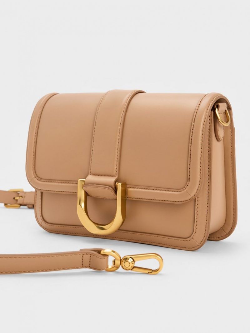 Charles And Keith Gabine Leather Crossbody Bags Beige | PHILIPPINES X981