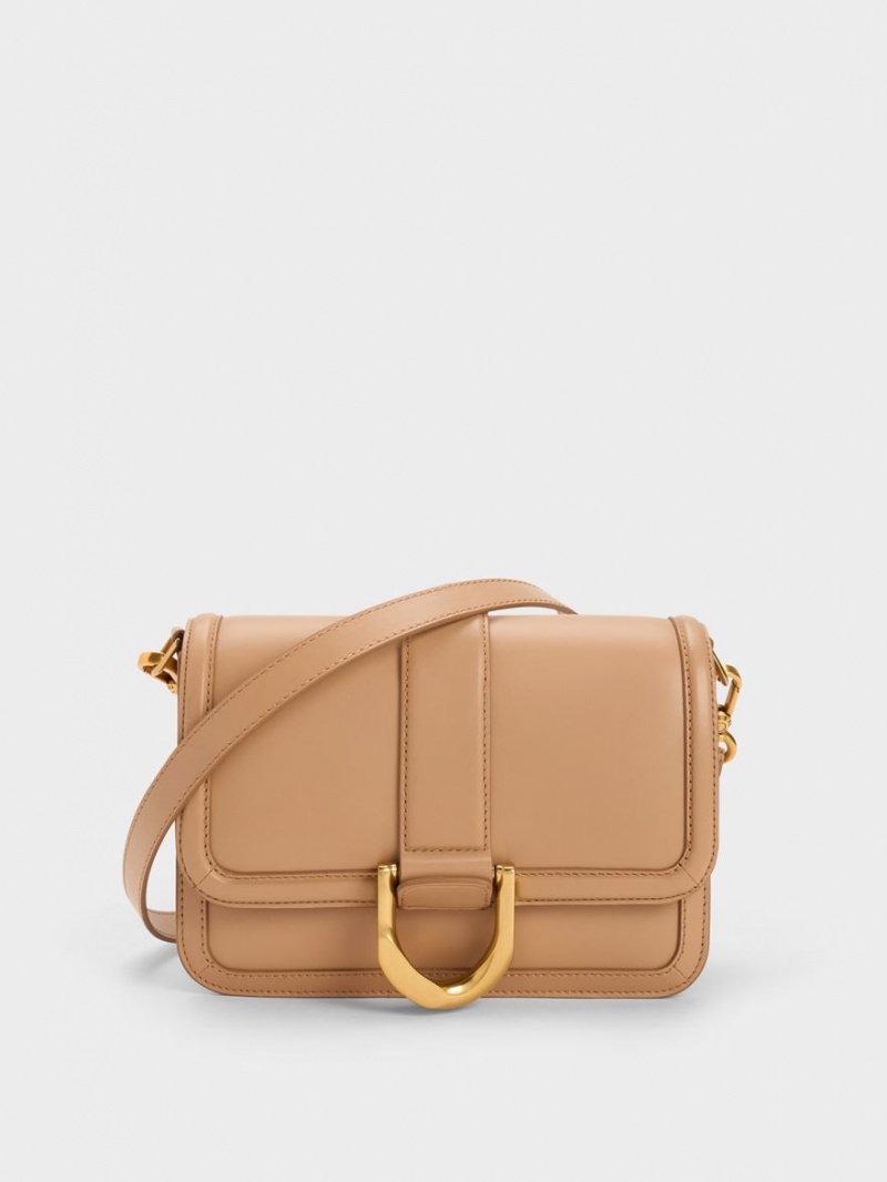 Charles And Keith Gabine Leather Crossbody Bags Beige | PHILIPPINES X981