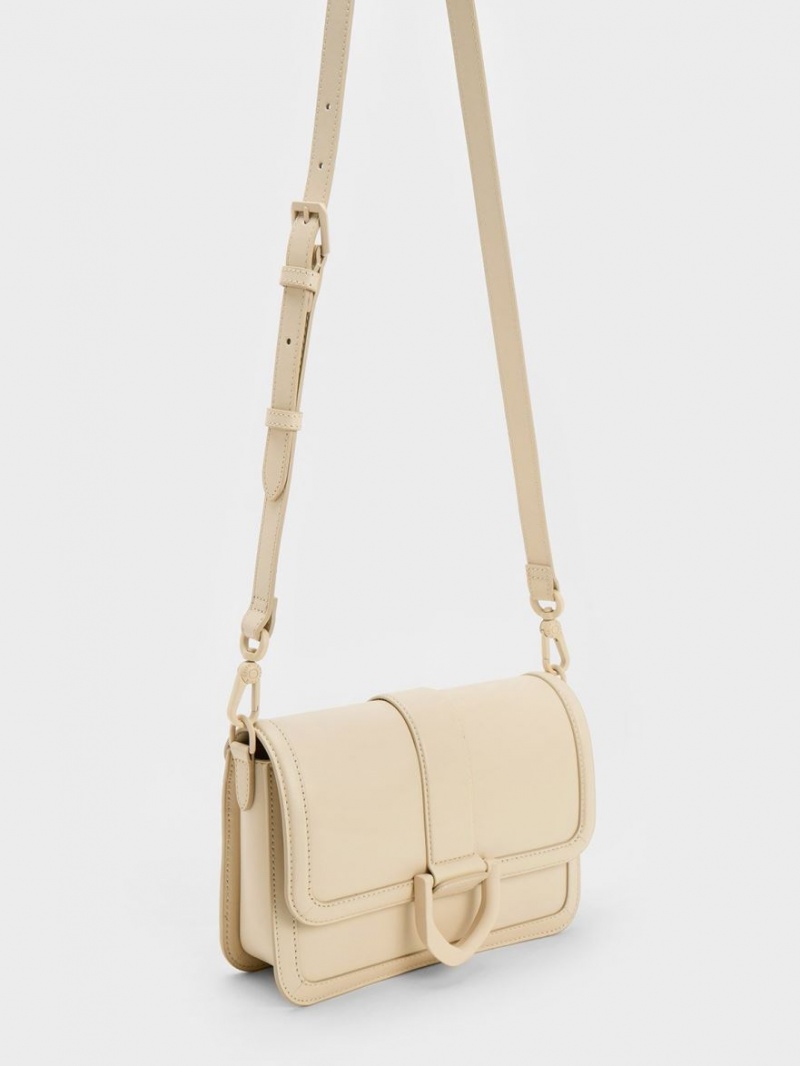 Charles And Keith Gabine Leather Crossbody Bags Cream | PHILIPPINES K026