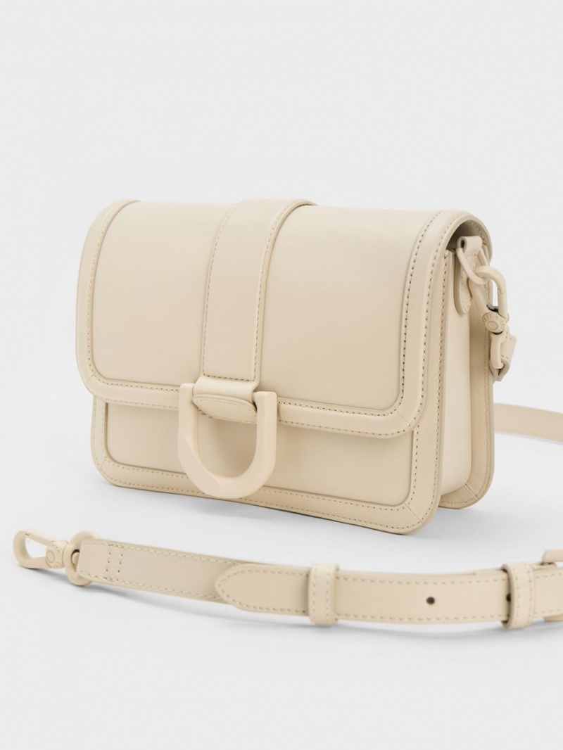 Charles And Keith Gabine Leather Crossbody Bags Cream | PHILIPPINES K026