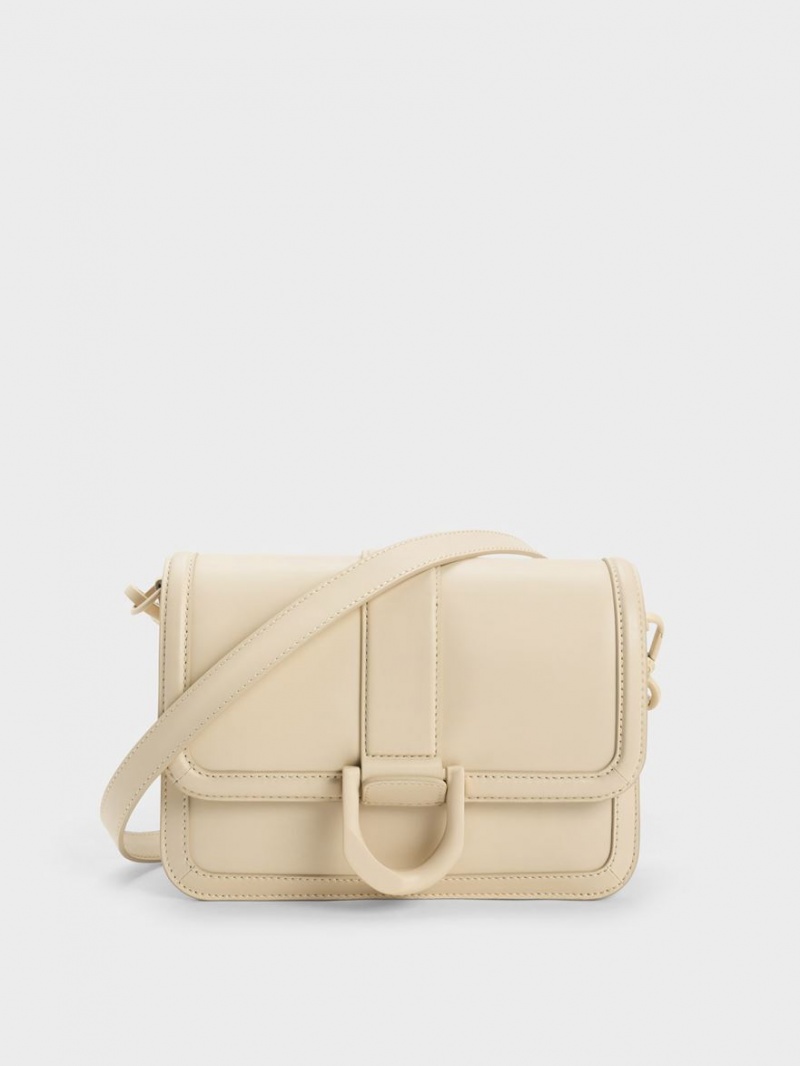 Charles And Keith Gabine Leather Crossbody Bags Cream | PHILIPPINES K026