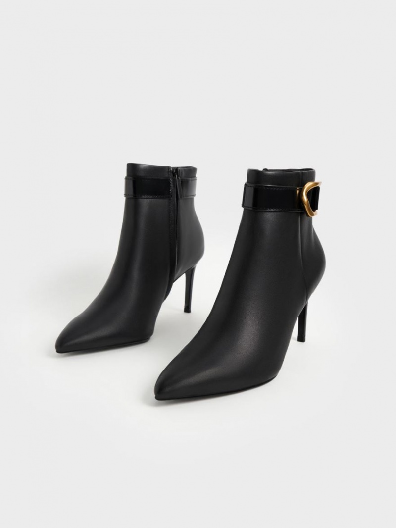 Charles And Keith Gabine Leather Heeled Boots Black | PHILIPPINES I907