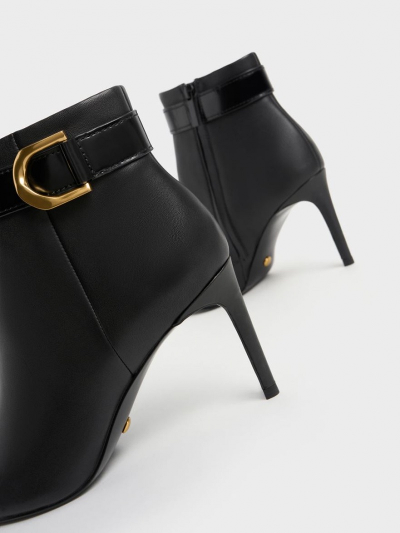 Charles And Keith Gabine Leather Heeled Boots Black | PHILIPPINES I907