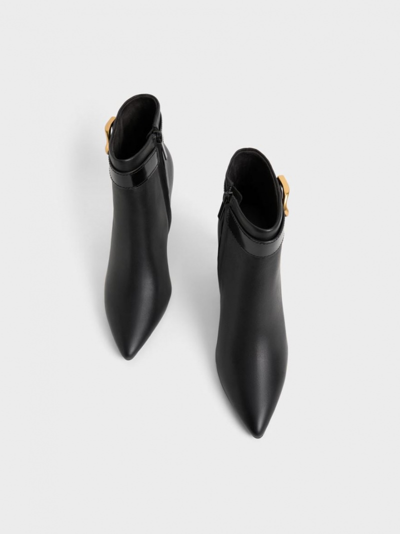 Charles And Keith Gabine Leather Heeled Boots Black | PHILIPPINES I907